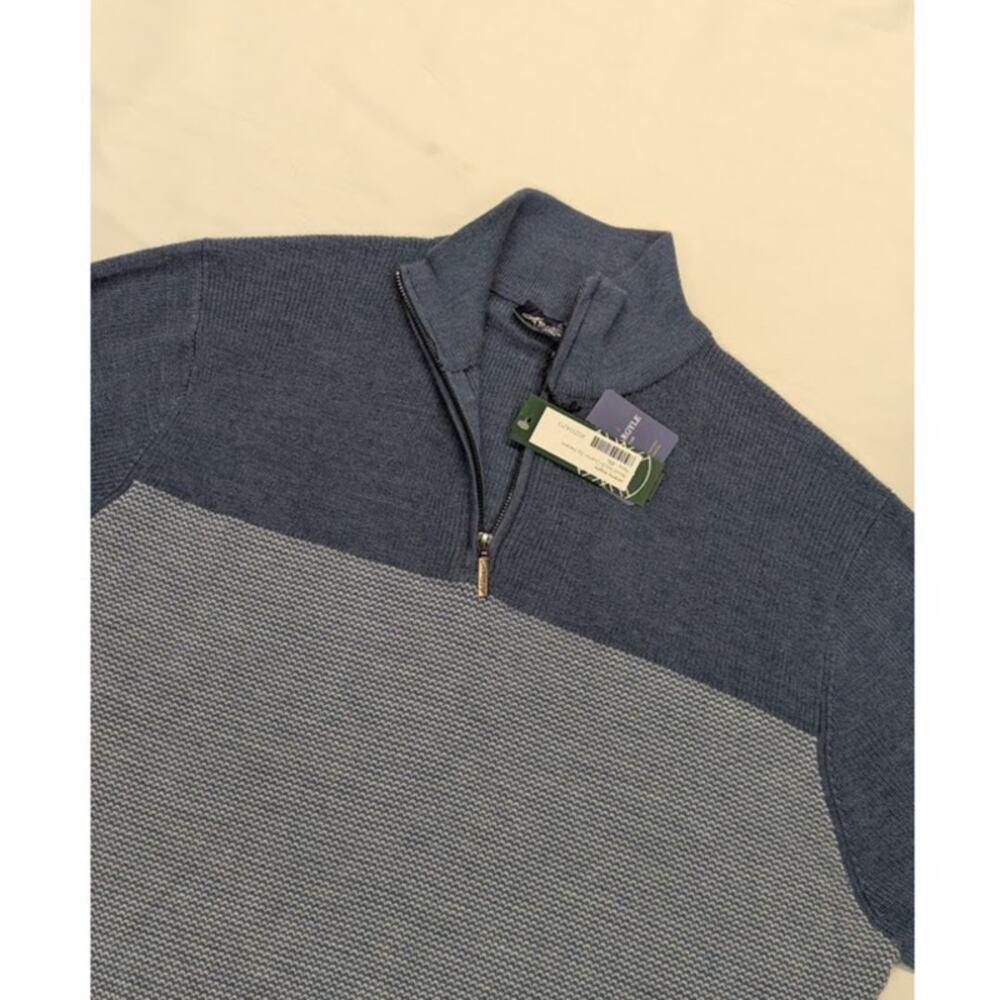 NWT Jeremy Argyle NYC Men's Merino Wool Blended 1/4 Zip Blue Sweater Mens XXL